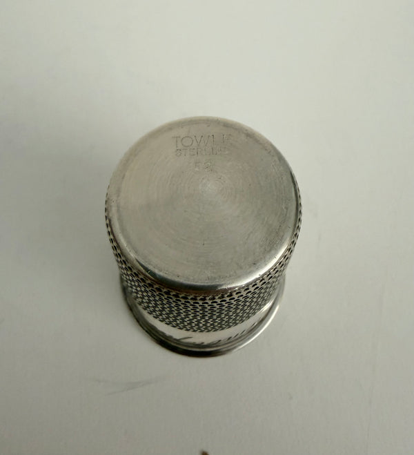 "Just a thimbleful" sterling jigger